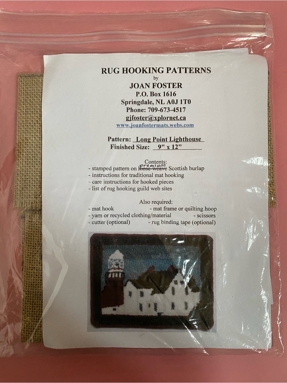 Long Point Lighthouse Rug Hooking Pattern and Printed Burlap.